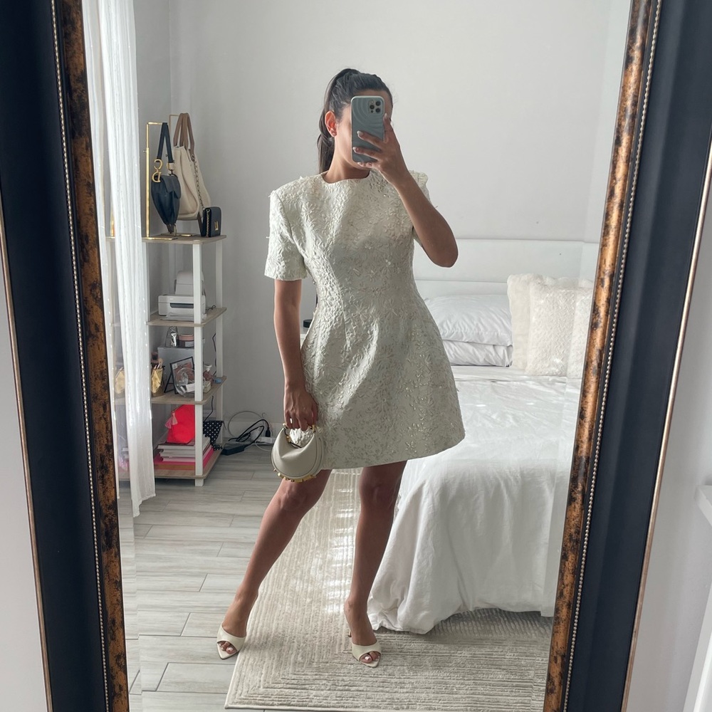 CATCHALL Astrid Silver Jacquard Floral Mini Dress